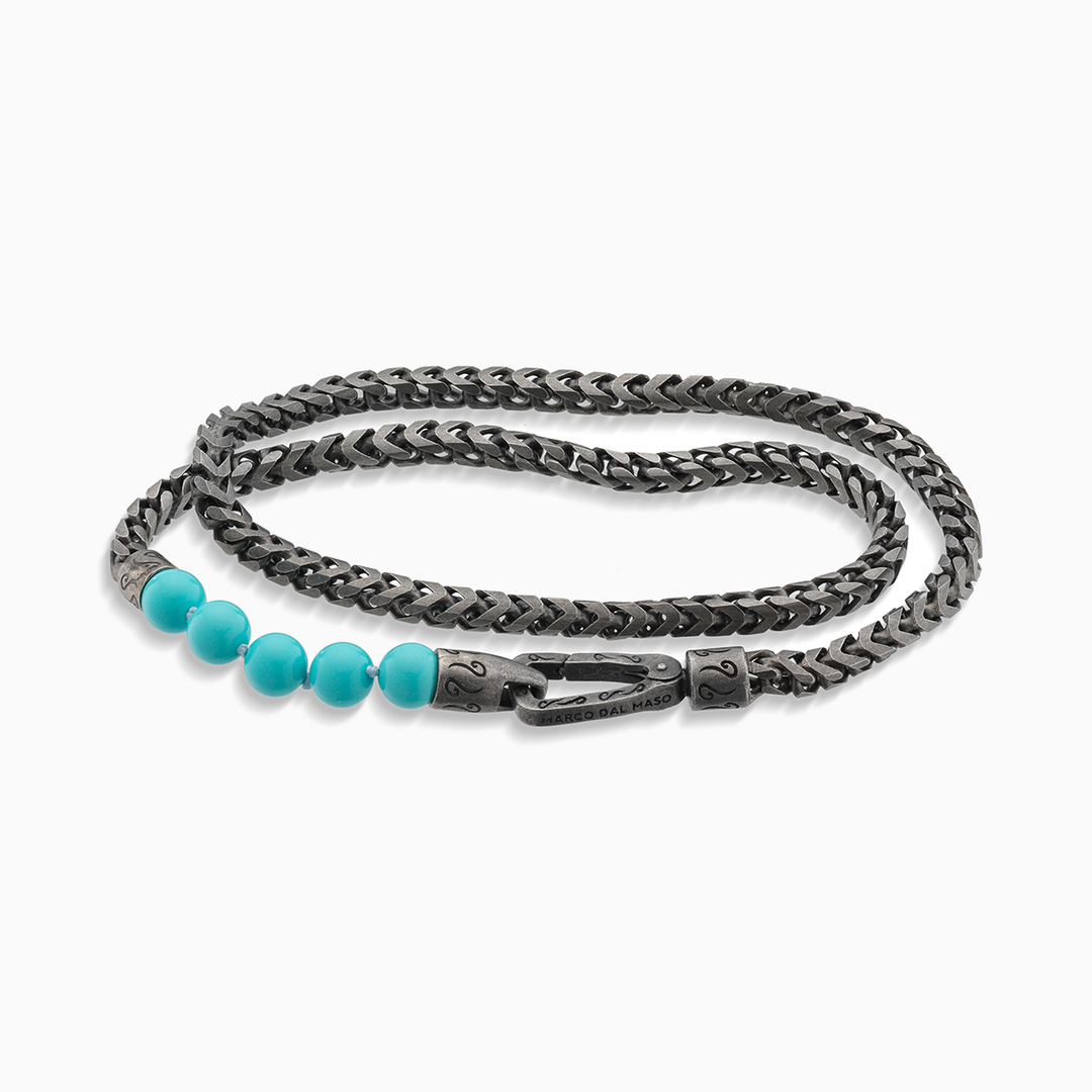 ULYSSES Turquoise Beads Double Chain Bracelet with Sophisticated Style-Straight View