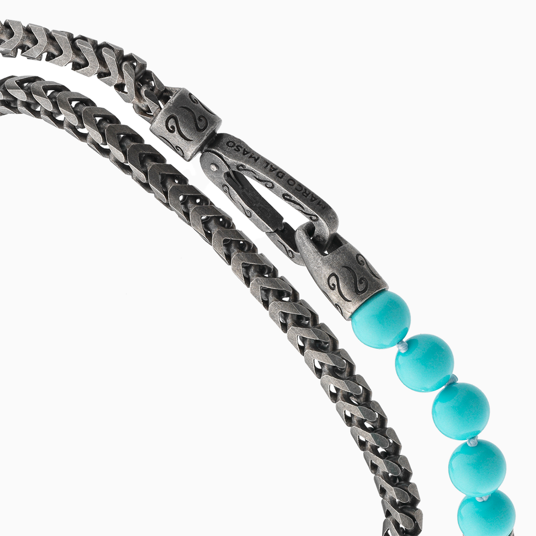 ULYSSES Turquoise Beads Double Chain Bracelet with Sophisticated Style-Top View