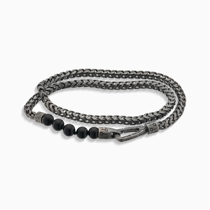 ULYSSES Beaded Onyx Double Chain Bracelet