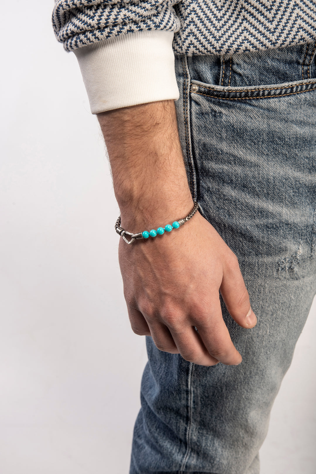 ULYSSES Beaded Turquoise Single Chain Bracelet with vibrant turquoise beads-Lifestyle View1