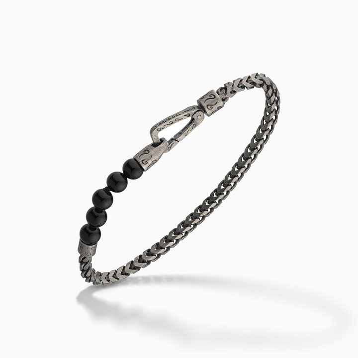 ULYSSES Beaded Onyx Single Chain Bracelet with sleek onyx beads-Standard View