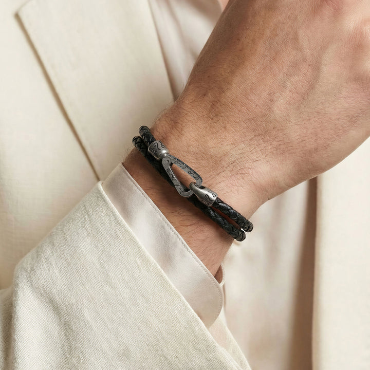 The Lash Double Wrap Bracelet with Black Diamonds and Black Leather features 0.10 carats of black diamonds set in sleek Italian leather - AGBR0131-01BVPN2-XS