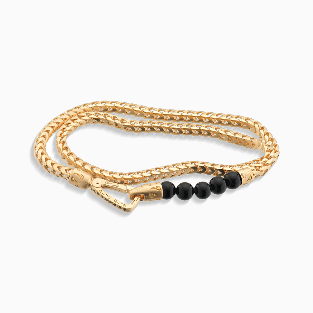 ULYSSES 18K Vermeil Beaded Onyx Double Chain Bracelet with Onyx Beads-Straight View