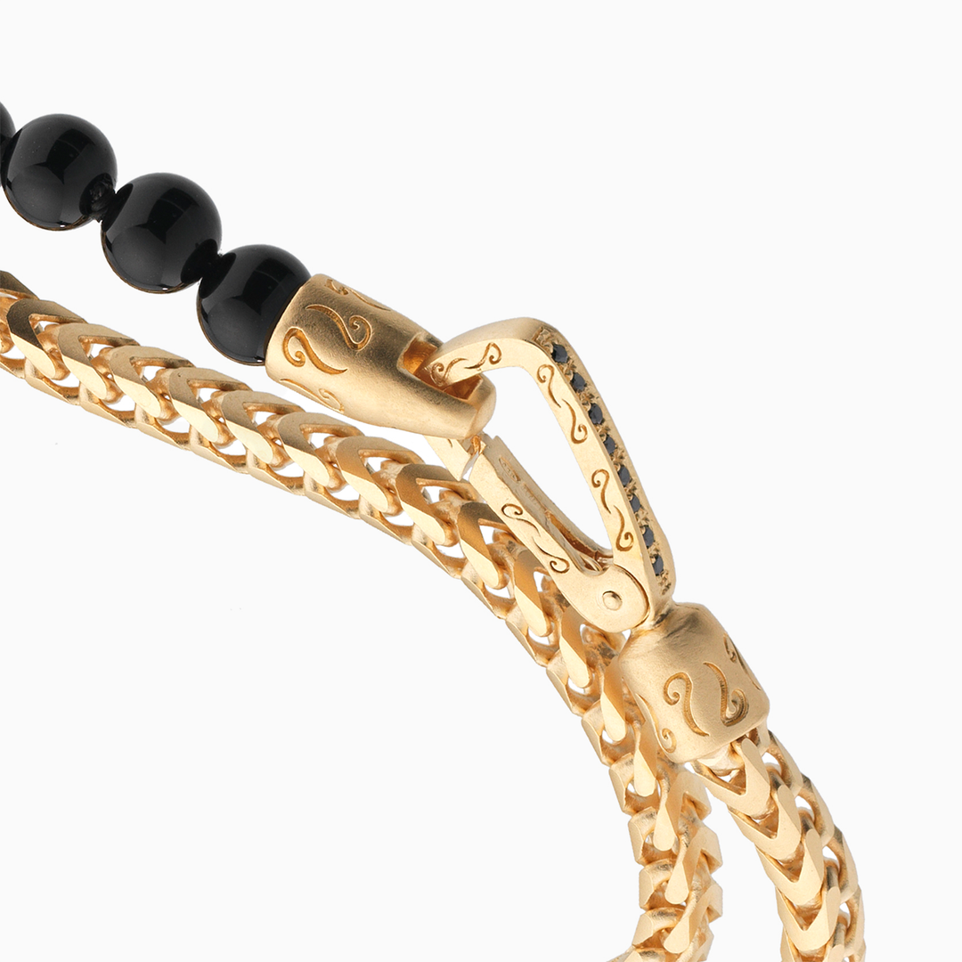 ULYSSES 18K Vermeil Beaded Onyx Double Chain Bracelet with Onyx Beads-Top View