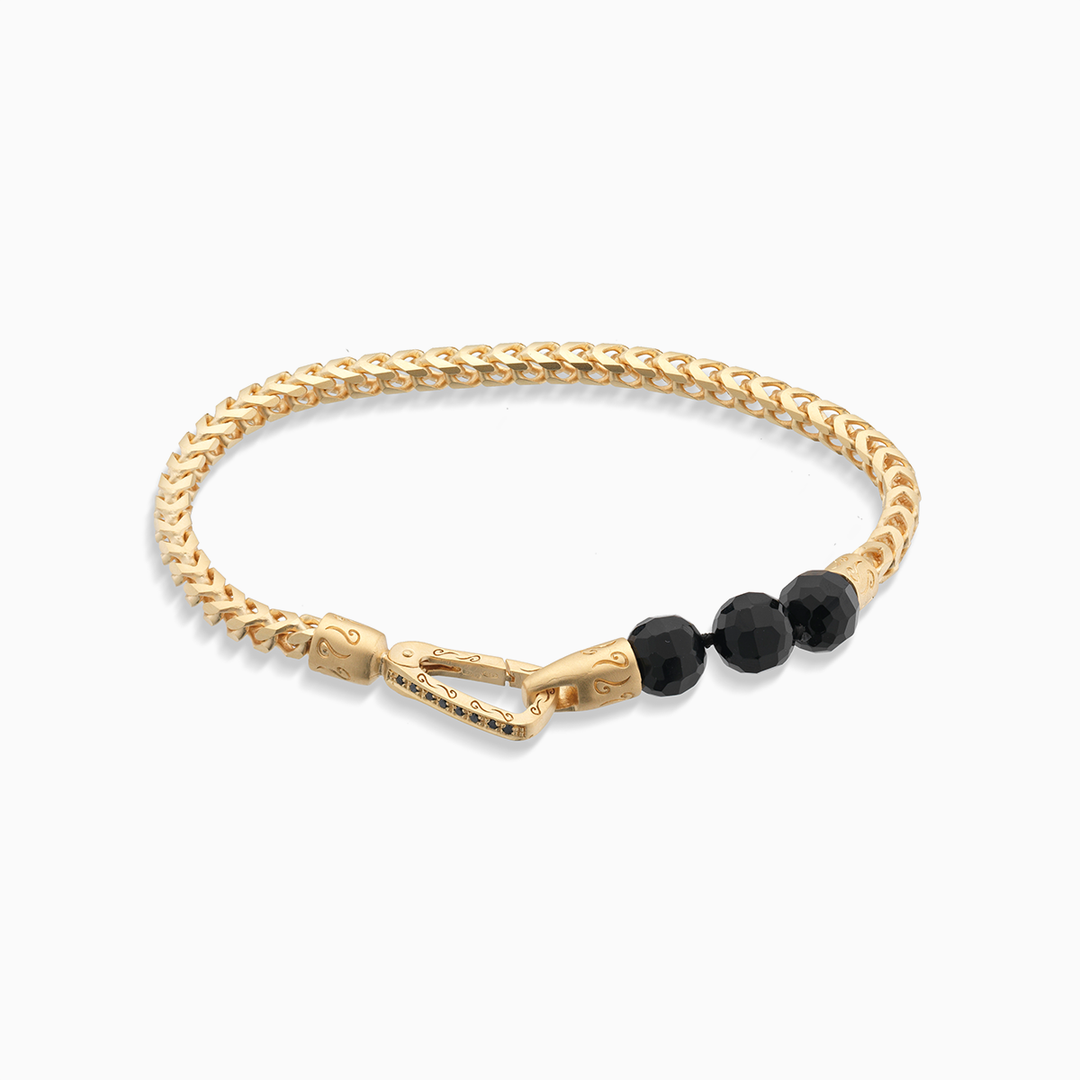 ULYSSES 18K Vermeil Faceted Beaded Onyx Single Chain Bracelet with Faceted Onyx Beads-Straight View