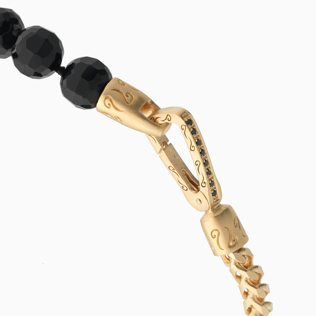 ULYSSES 18K Vermeil Faceted Beaded Onyx Single Chain Bracelet with Faceted Onyx Beads-Top View