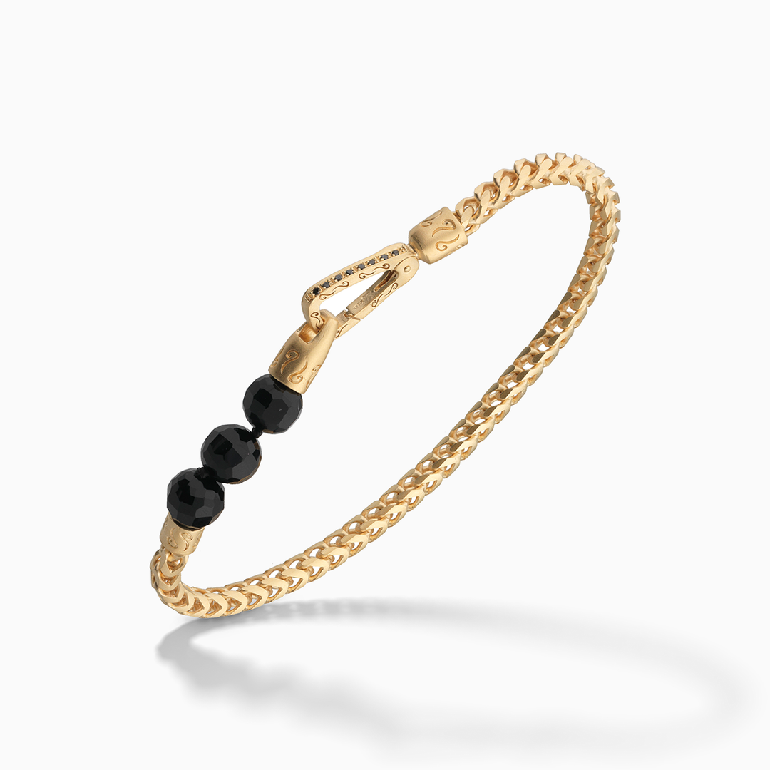 ULYSSES 18K Vermeil Faceted Beaded Onyx Single Chain Bracelet