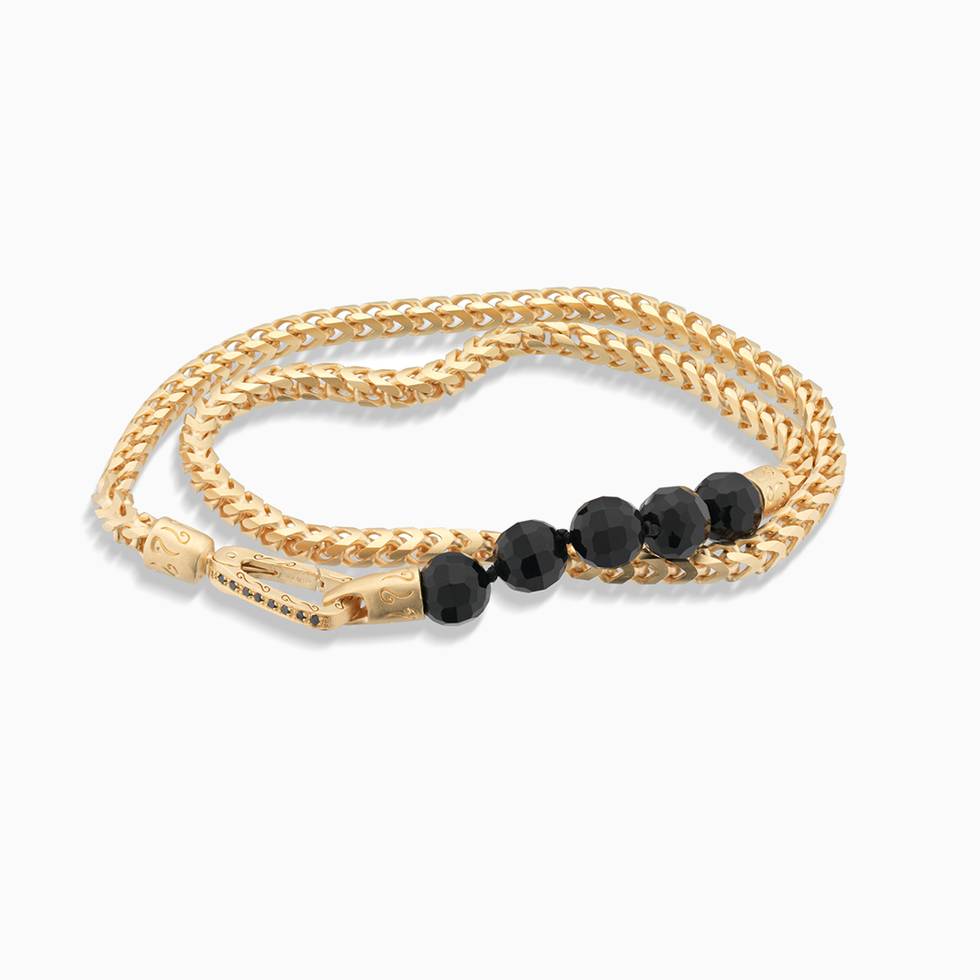 ULYSSES 18K Vermeil Faceted Beaded Onyx Double Chain Bracelet with Faceted Onyx Beads-Straight View