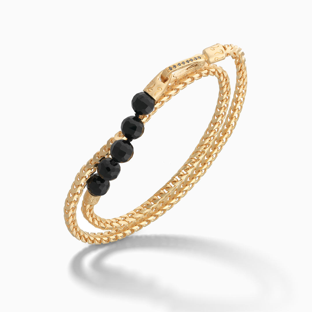 ULYSSES 18K Vermeil Faceted Beaded Onyx Double Chain Bracelet