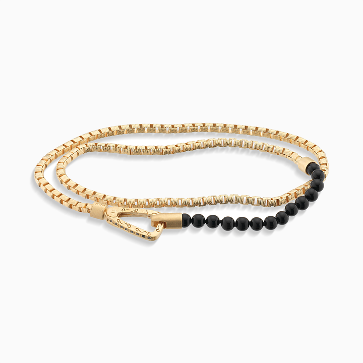 ULYSSES 18K Vermeil Mini Onyx Beads Double Chain Bracelet with Mini Onyx Beads-Straight View