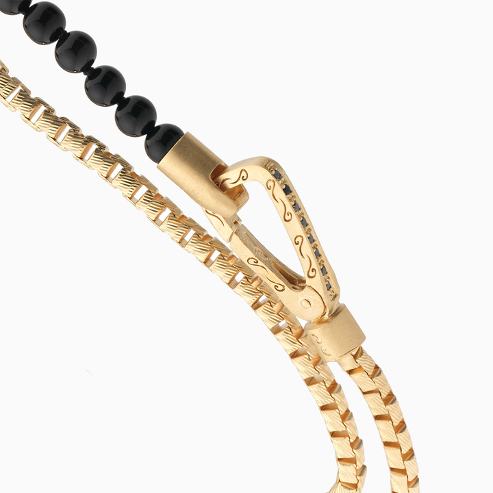 ULYSSES 18K Vermeil Mini Onyx Beads Double Chain Bracelet with Mini Onyx Beads-Top View