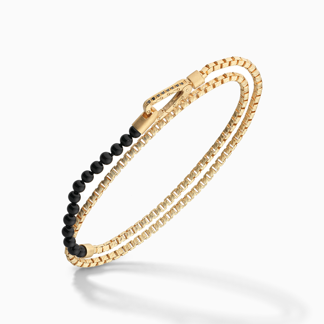 Bracciale a doppia catena con perline in onice mini in vermeil 18K Ulysses