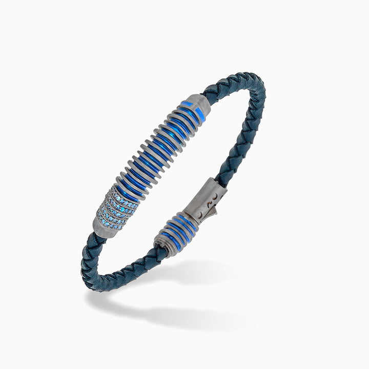 ACIES Black Matte Silver Bracelet with Blue Sapphires and Blue Enamel