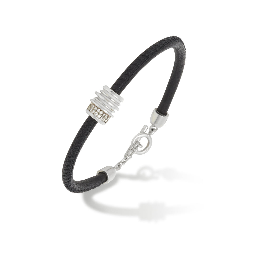 ACIES Triple White Polished Roller Bracelet with White Diamonds and Ivory Enamel