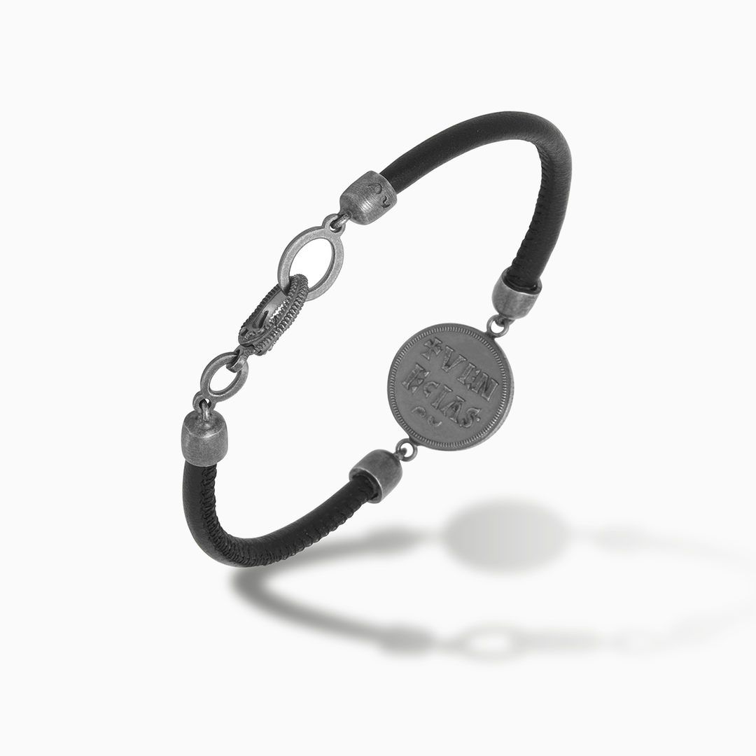 Bracciale MONETA in diamanti neri e pelle nera