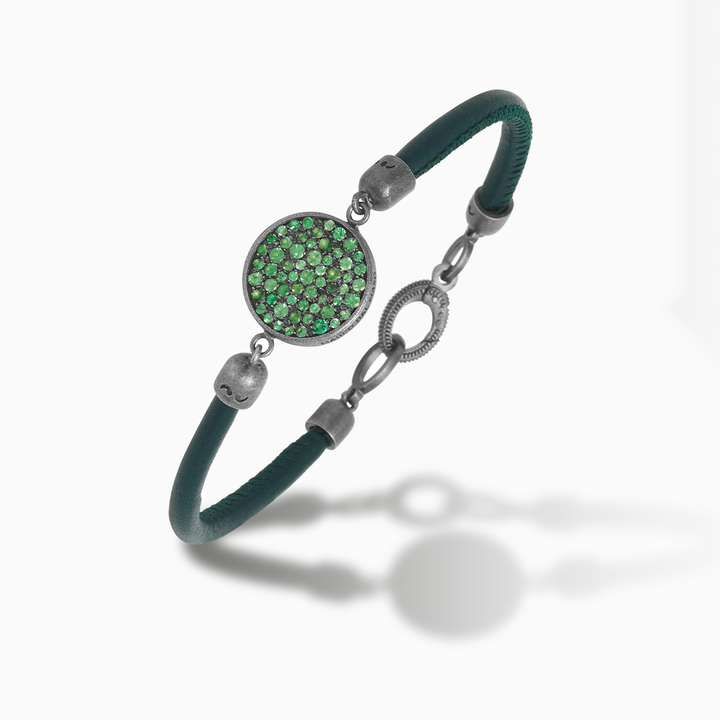 Bracciale MONETA in Tsavorite e Pelle Verde