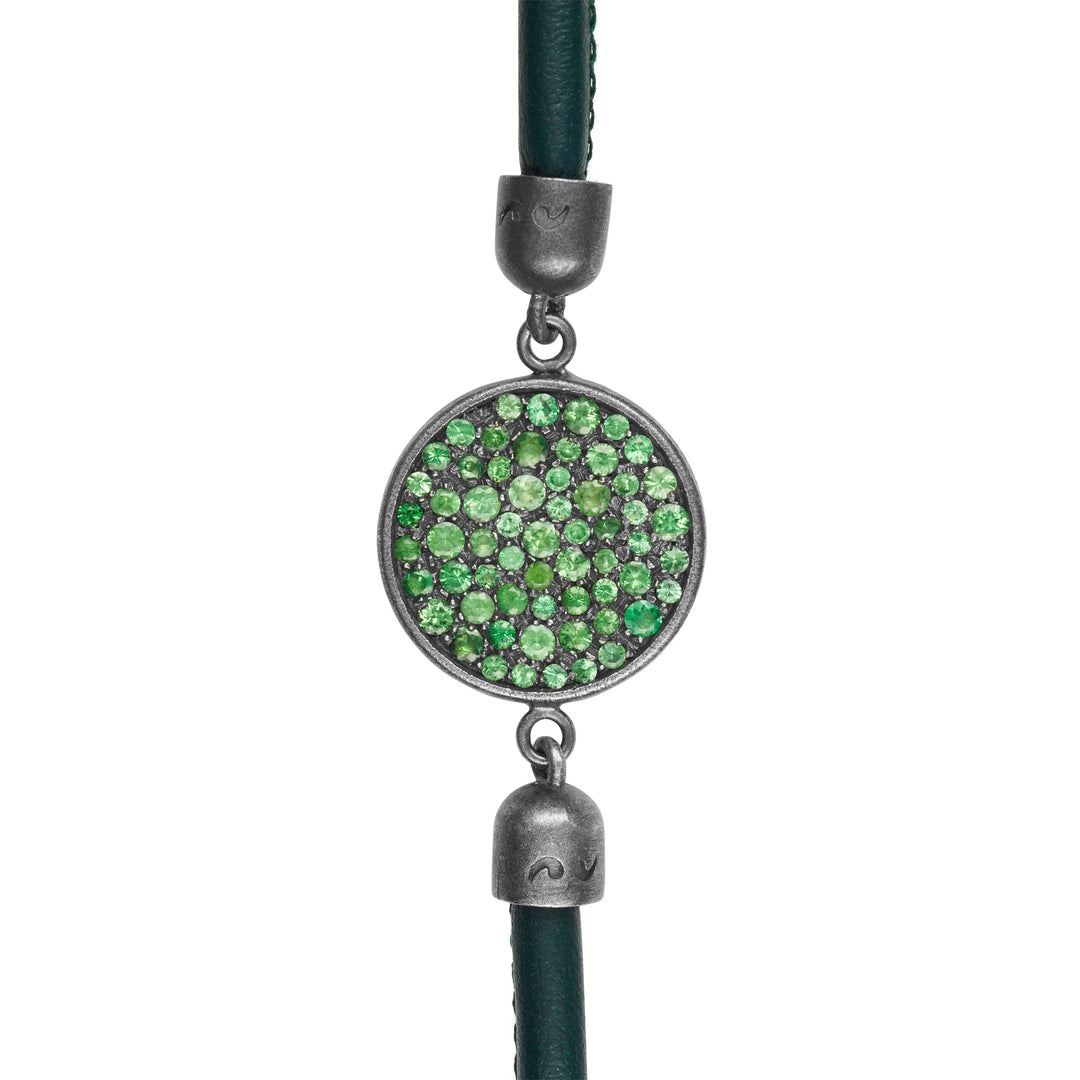 MONETA Silver Bracelet with Tsavorite and Green Leather