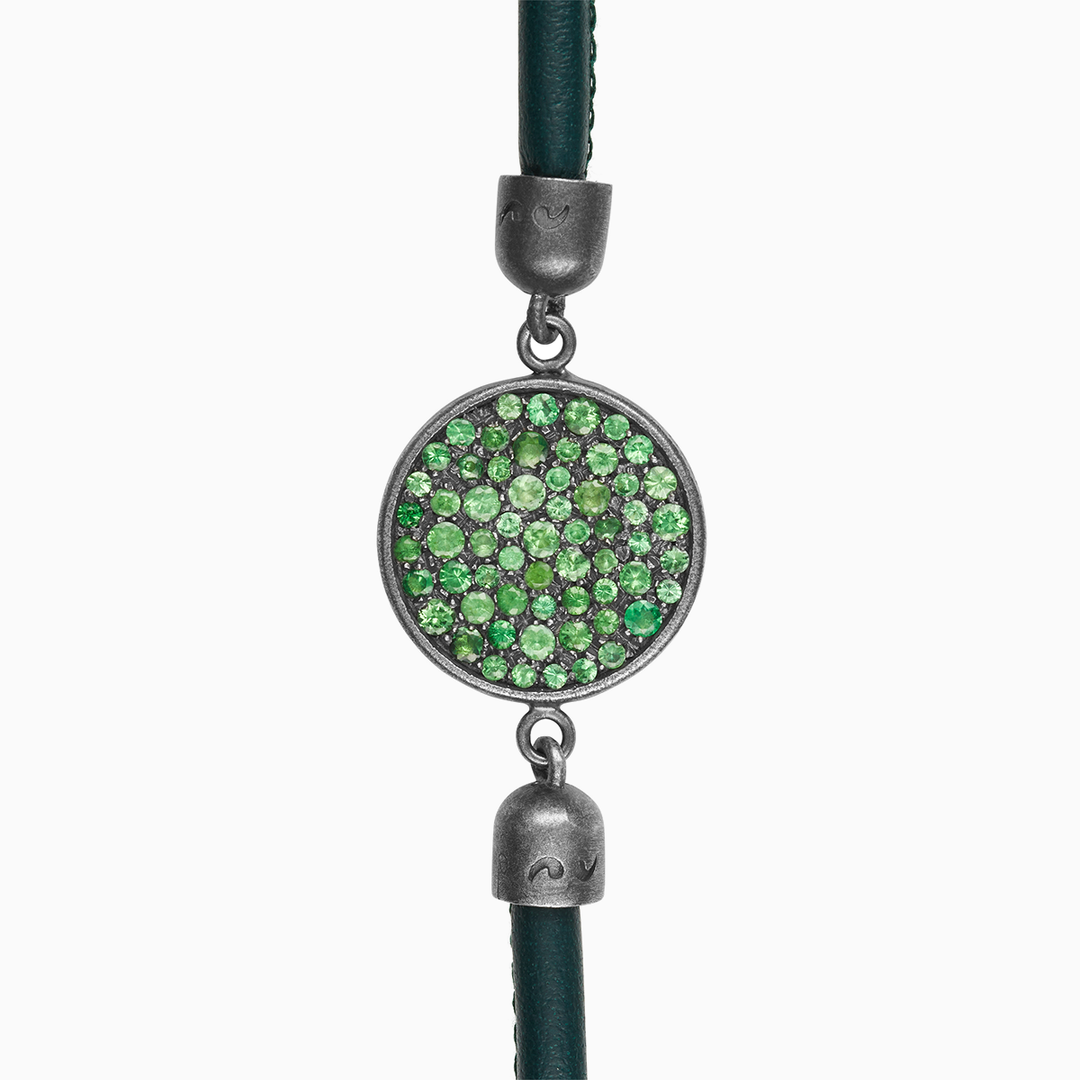 Bracciale MONETA in Tsavorite e Pelle Verde