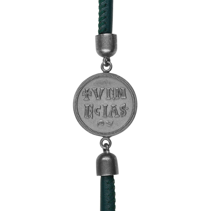 MONETA Silver Bracelet with Tsavorite and Green Leather