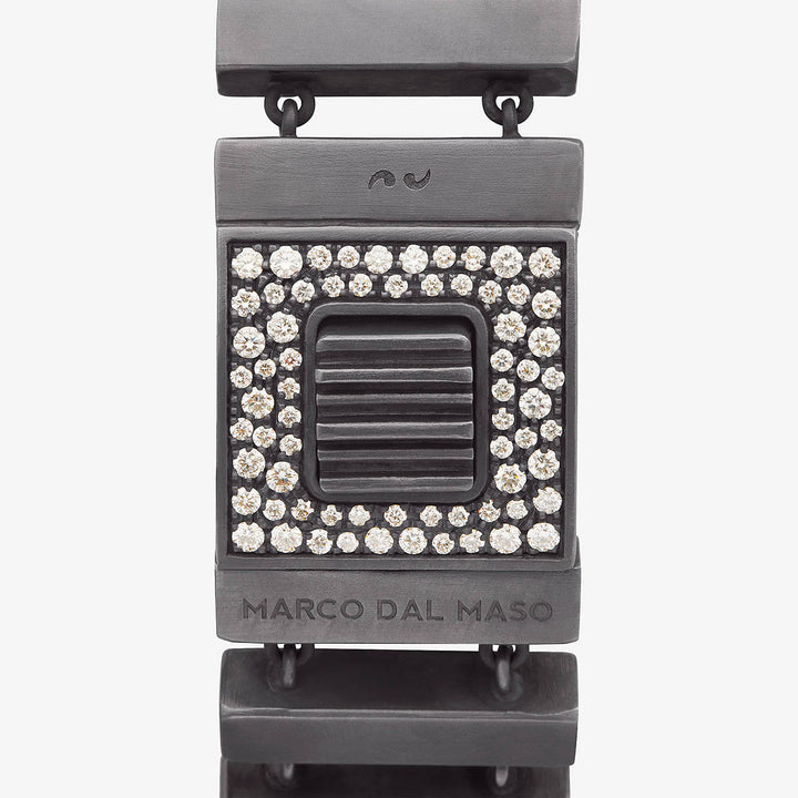 Close-up of Gladiator oxidized silver bracelet with lab-grown white diamonds - Marco Dal Maso