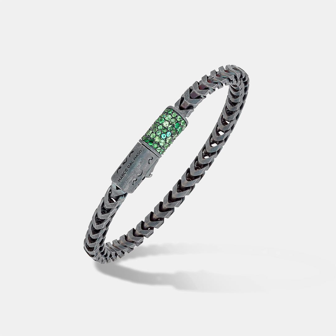 Ulysses Block Pave Bracelet, Matte Silver, Tsavorite-Standard View