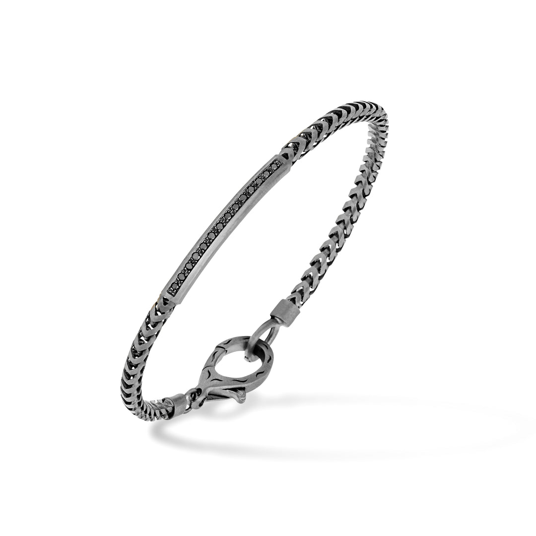 ULYSSES ID Bracelet with Black Diamonds in Oxidized Silver-Standard View