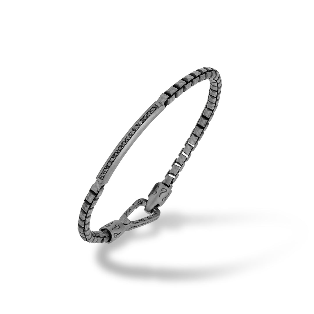 ULYSSES Carved Tubular ID Bracelet With Black Diamonds