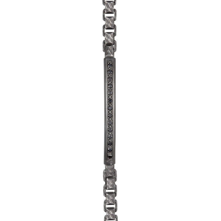 ULYSSES Carved Tubular ID Bracelet With Black Diamonds