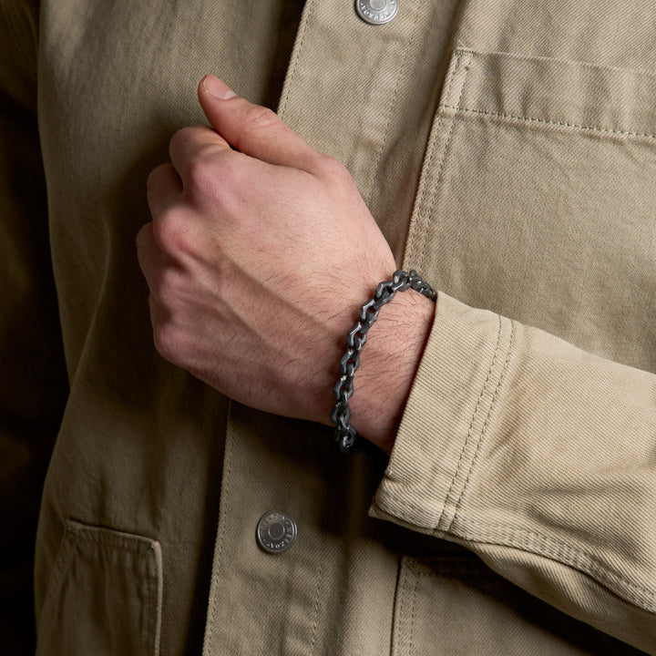 ULYSSES Faceted Bracelet in Oxidized Silver-Lifestyle View