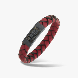 GLADIATOR Leather Bracelet, Oxidized Silver, Black Diamonds, Red Leather
