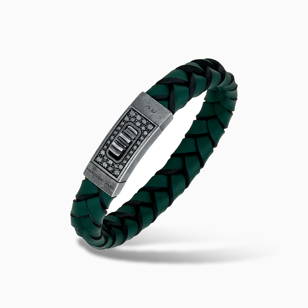 GLADIATOR Black Diamonds & Green Leather Bracelet