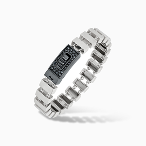 GLADIATOR Slim Bracelet, Polished, Oxidized Silver, Black Diamonds