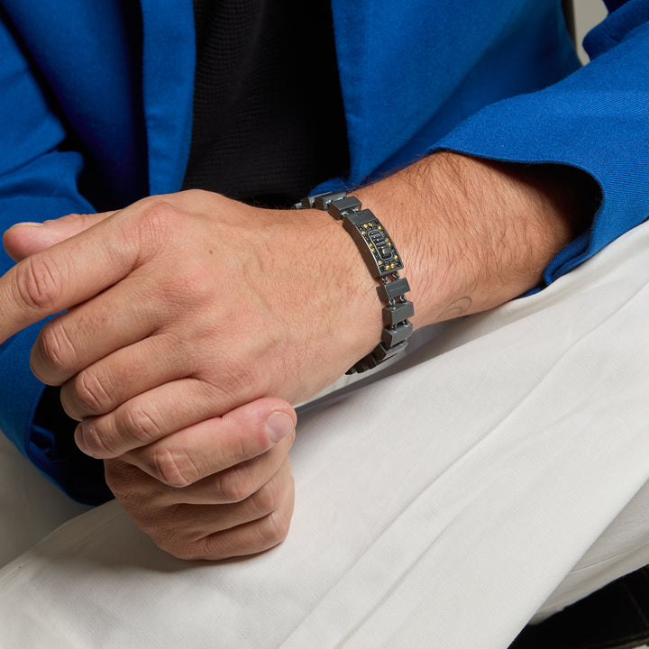 GLADIATOR Slim Bracelet, Oxidized Silver, Black Diamonds, Yellow Sapphires with Model