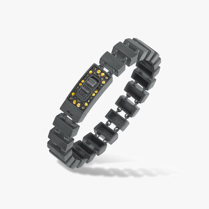 GLADIATOR Slim Bracelet, Oxidized Silver, Black Diamonds, Yellow Sapphires