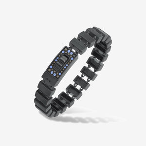 GLADIATOR Slim Bracelet, Oxidized Silver, Black Diamonds, Blue Sapphires