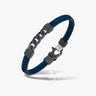 FLAMING TONGUE Chain ID Braided Leather Bracelet, Oxidized Silver, Black Diamonds, Blue Leather