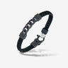 FLAMING TONGUE Chain ID Braided Leather Bracelet, Oxidized Silver, Black Diamonds, Black Leather