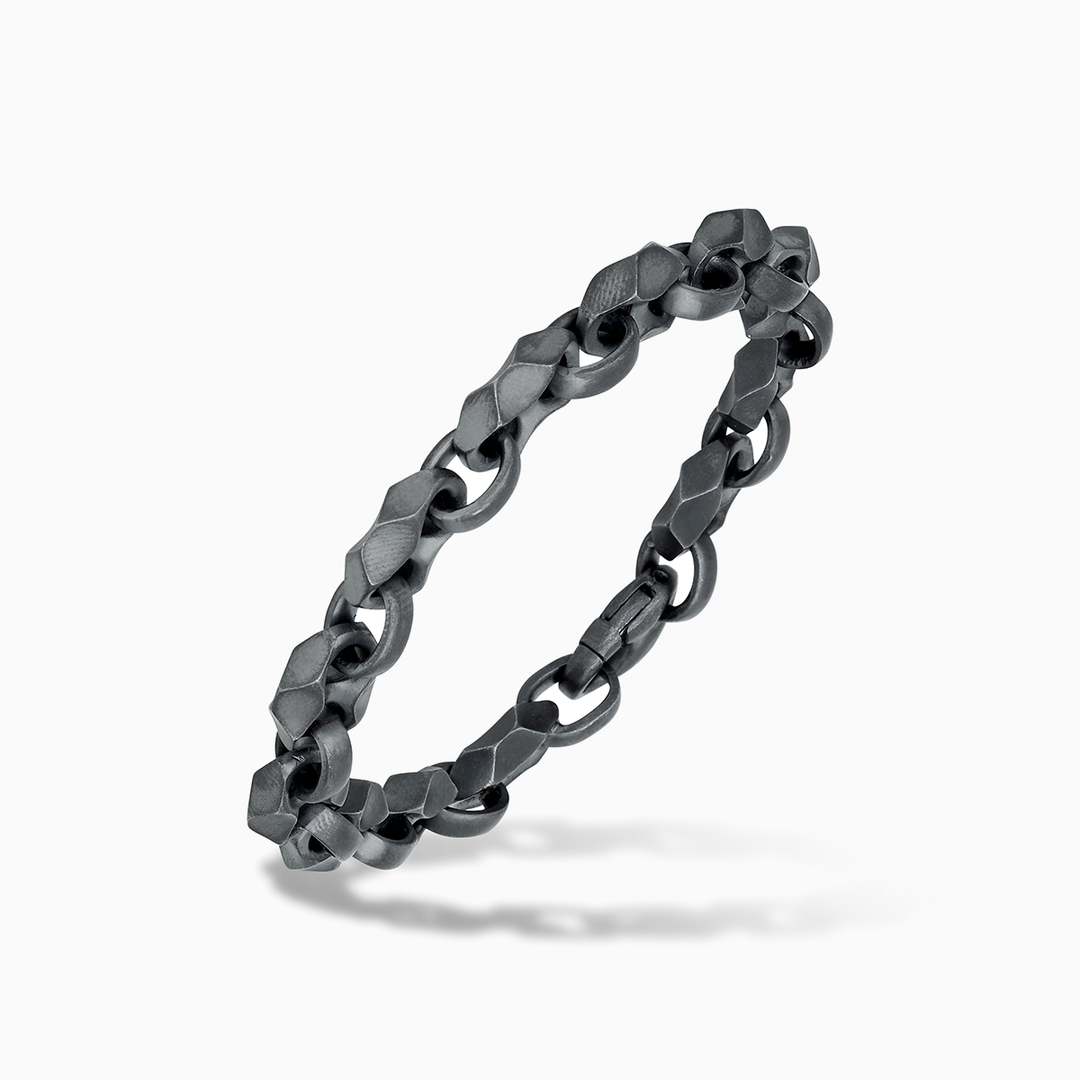 ULYSSES Faceted Marine Chain Bracelet in Oxidized Silver-Standard View