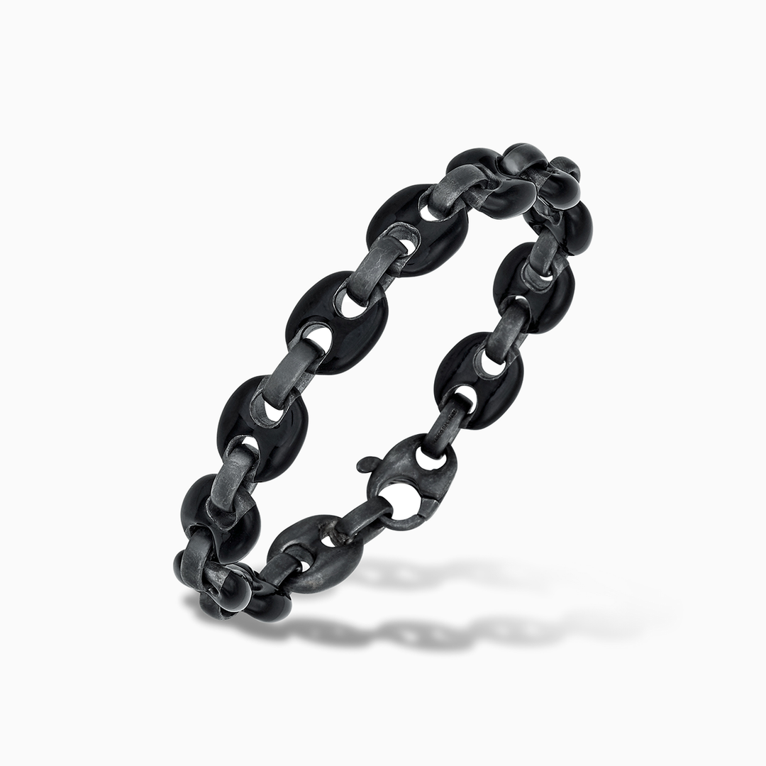 ULYSSES Enamel Marine Chain Bracelet in Oxidized Silver with Black Enamel-Standard View