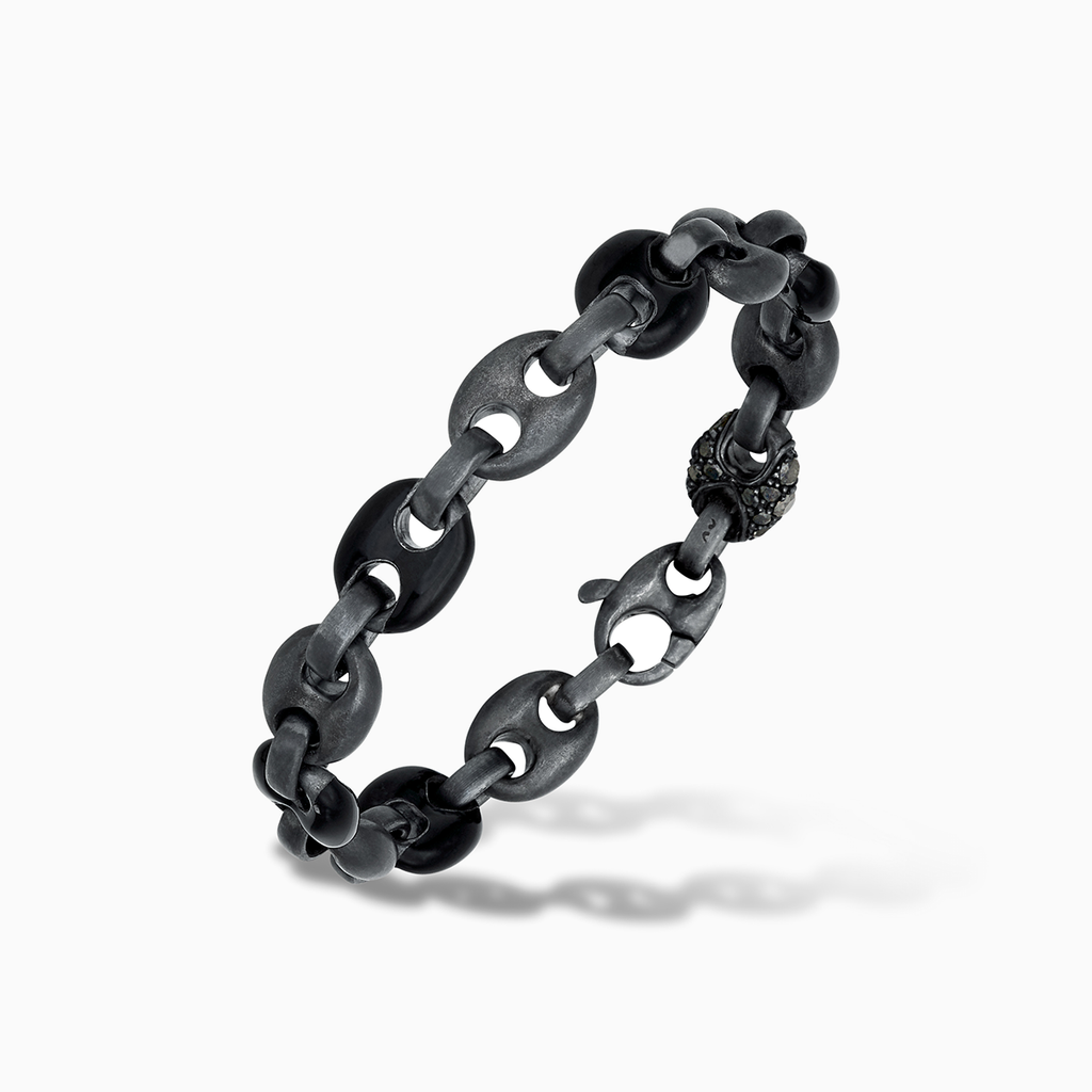 Ulysses Marine Bracelet with Black Diamonds, Oxidized Silver