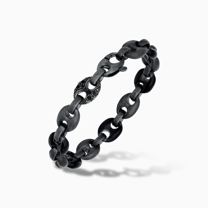 ULYSSES Diamonds Marine Chain Bracelet in Oxidized Silver with Black Diamonds and Enamel-Standard View 1