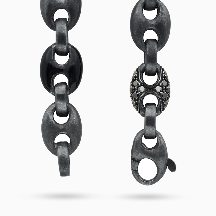 ULYSSES Diamonds Marine Chain Bracelet in Oxidized Silver with Black Diamonds and Enamel-Straight View