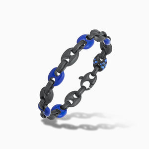 ULYSSES marine chain gemstone bracelet in oxidized silver with blue sapphire and blue enamel handcrafted in Italy by MARCO DAL MASO