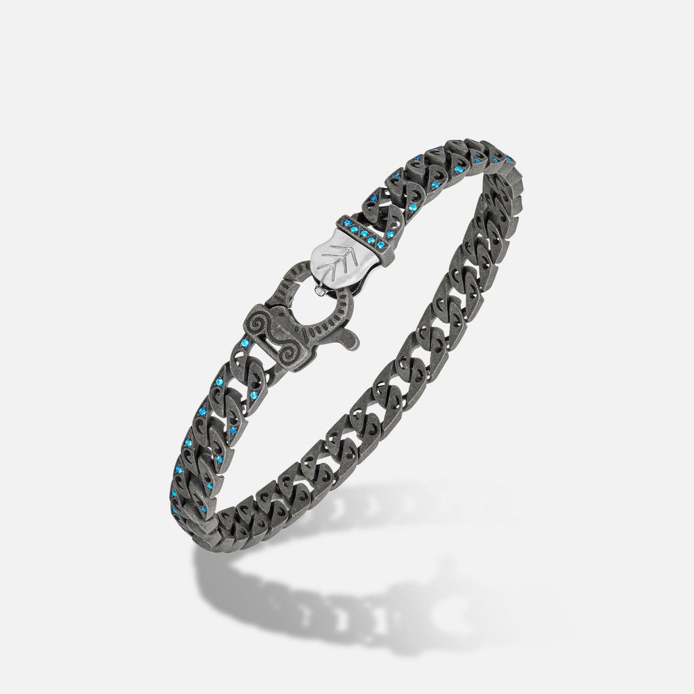 Front of Molten Loop Bracelet in Polished Silver, Oxidized Silver, Blue Sapphire - Back