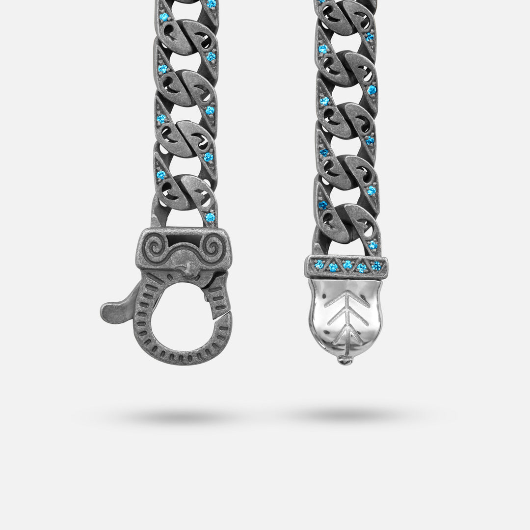 Detail of Molten Loop Bracelet in Polished Silver, Oxidized Silver, Blue Sapphire - Front
