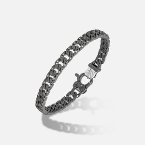 Front of Molten Loop Bracelet in Polished Silver, Oxidized Silver, Yellow Sapphire