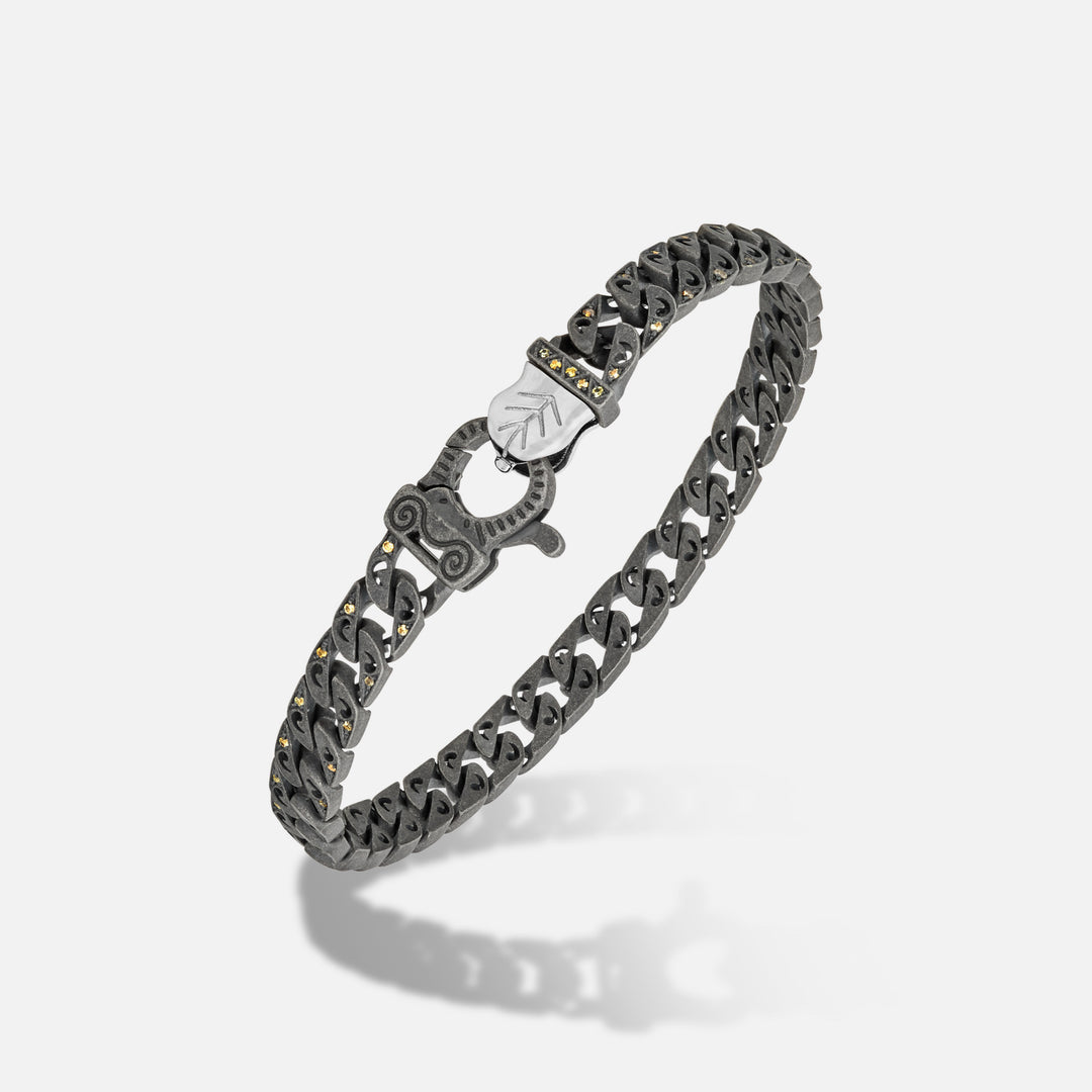 Front of Molten Loop Bracelet in Polished Silver, Oxidized Silver, Yellow Sapphire - Back