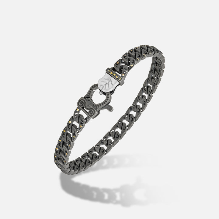 Front of Molten Loop Bracelet in Polished Silver, Oxidized Silver, Yellow Sapphire - Back