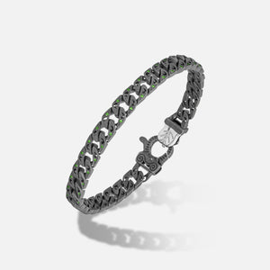 Front of Molten Loop Bracelet in Polished Silver, Oxidized Silver, Tsavorite - Top