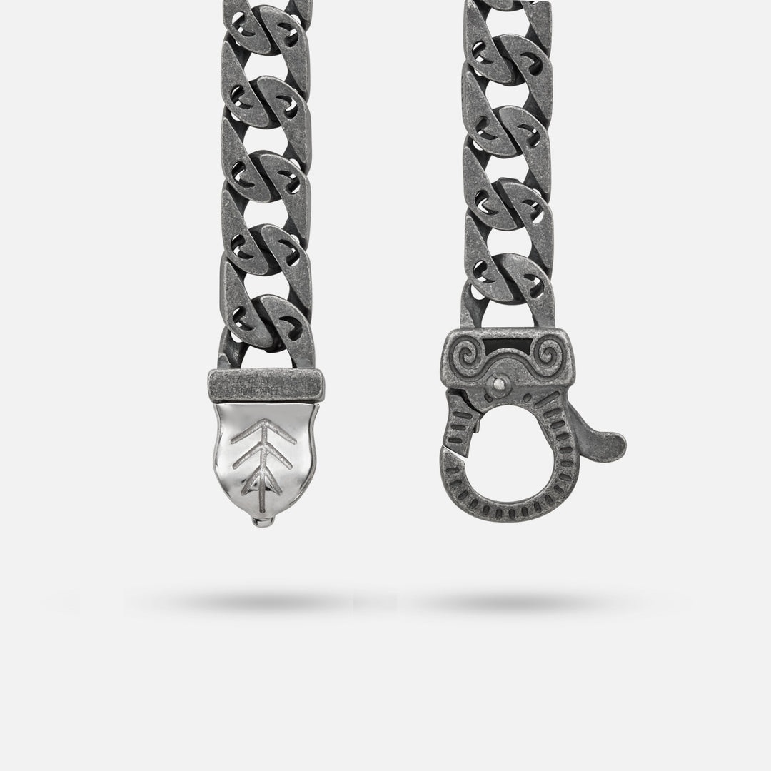 Detail of Molten Loop Bracelet in Polished Silver, Oxidized Silver, Tsavorite - Back